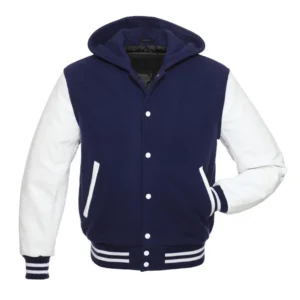 Navy and White Hooded Varsity Jacket