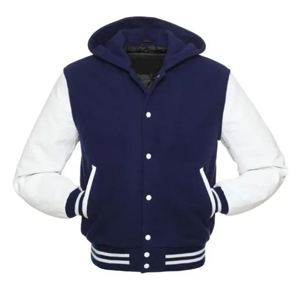 Navy and White Hooded Varsity Jackets