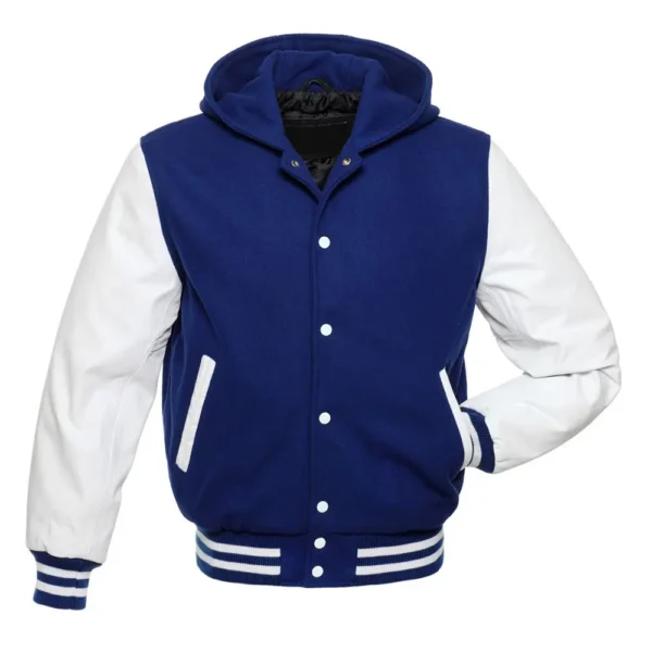 Royal and White Hooded Varsity Jacket