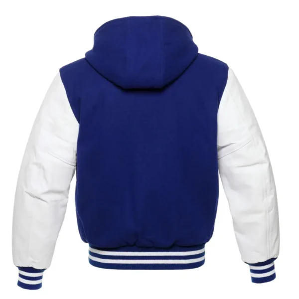 Royal and White Hooded Varsity Wool Jacket