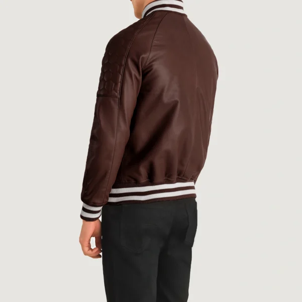 Pascal Maroon Leather Varsity Jacket Back