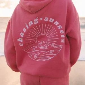 Pink Palm Puff Chasing Sunsets Dark Pink Hoodie