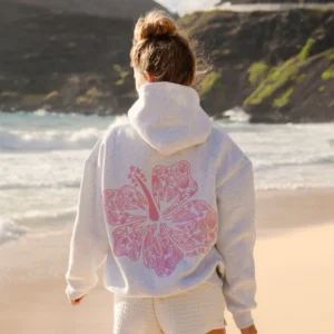 Pink Palm Puff Hawaii Hibiscus Heather Cloud Hoodie for Women