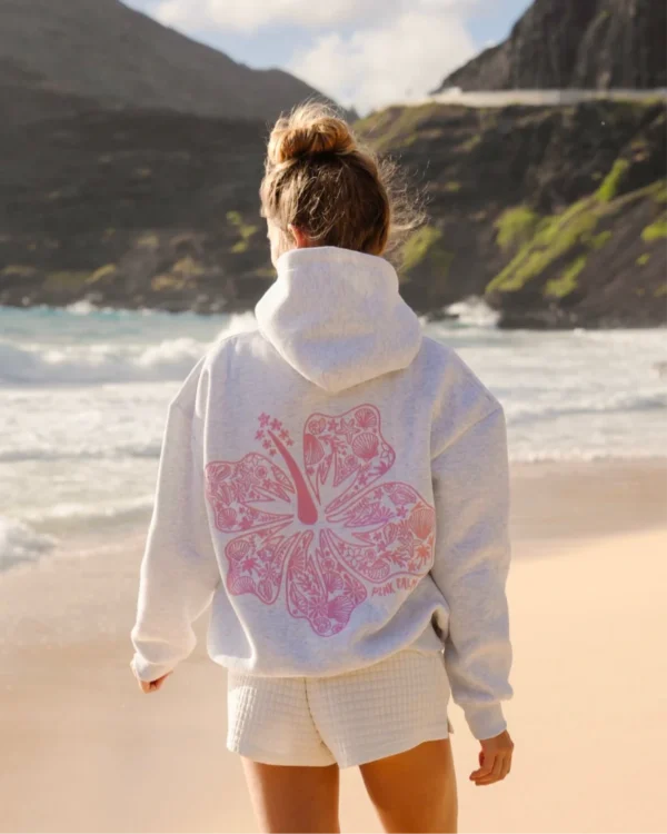 Pink Palm Puff Hawaii Hibiscus Heather Cloud Hoodie for Women