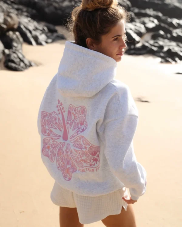 Pink Palm Puff Hawaii Hibiscus Heather Cloud Hoodies