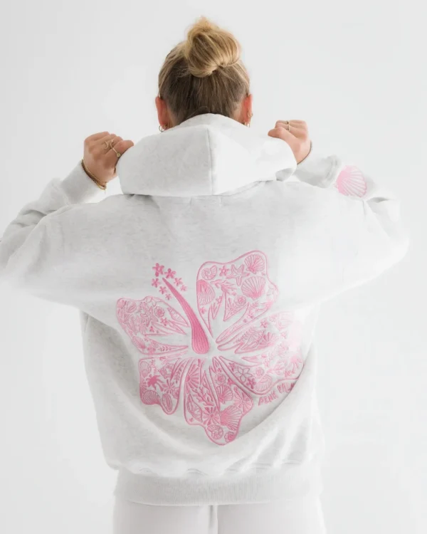 Pink Palm Puff Hawaii Hibiscus Heather Cloud Women Hoodie