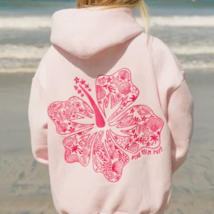 Pink Palm Puff Hawaii Hibiscus Pink Hoodie