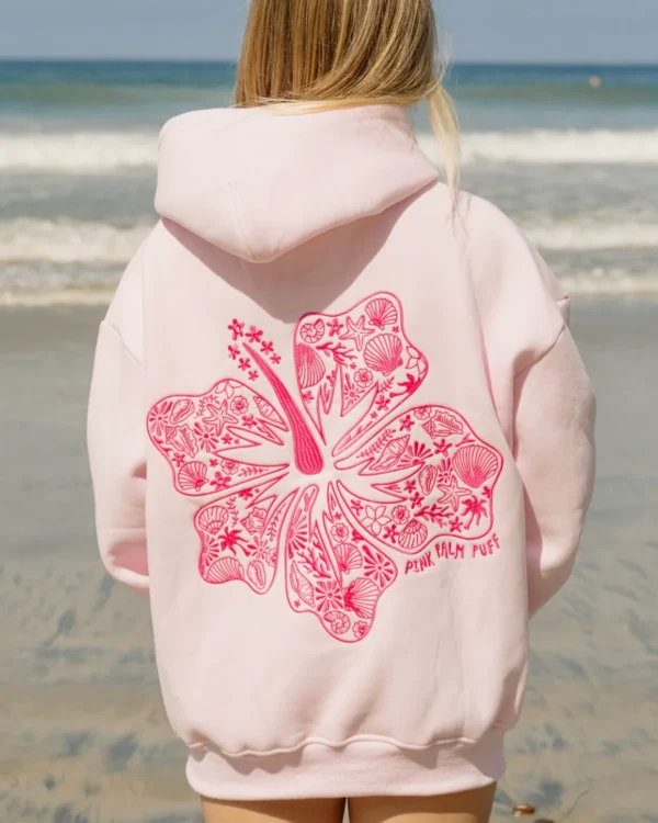 Pink Palm Puff Hawaii Hibiscus Pink Hoodie