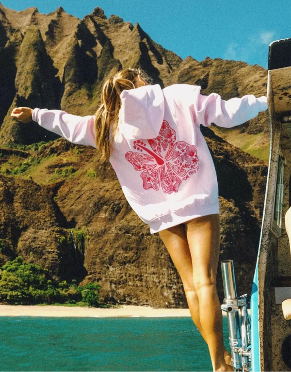 Pink Palm Puff Hawaii Hibiscus Pink Hoodies