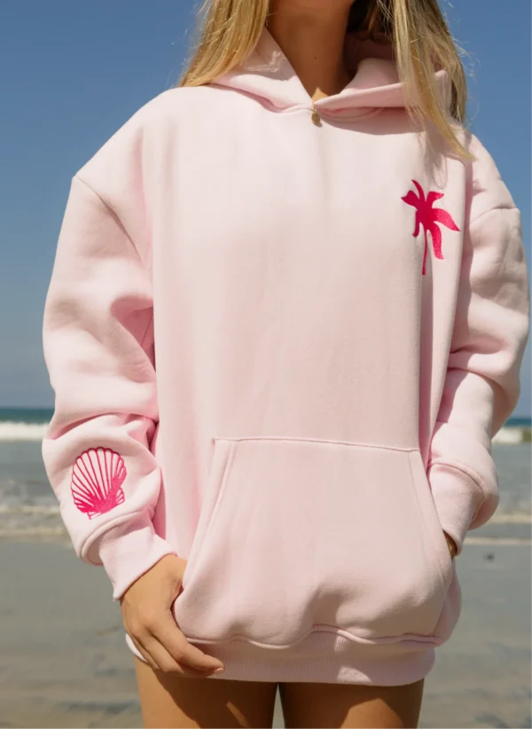 Pink Palm Puff Hawaii Hibiscus Pink Women Hoodie