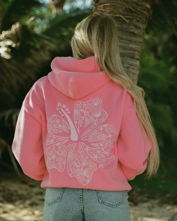 Pink Palm Puff Hawaii Hibiscus Sonic Pink Hoodie