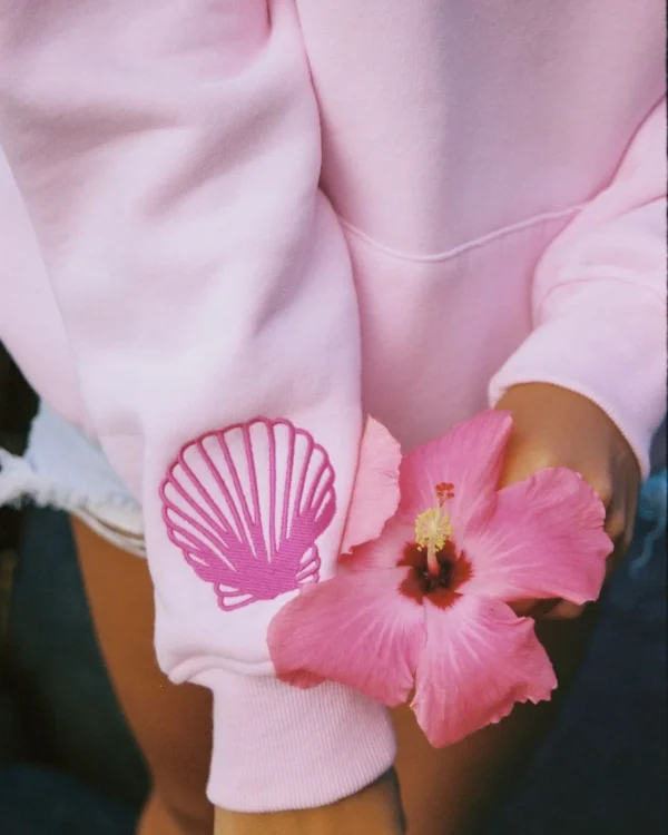 Pink Palm Puff Hawaii Hibiscus Women Pink Hoodie