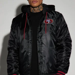 49ers-Hooded-Bomber-Black-Jacket