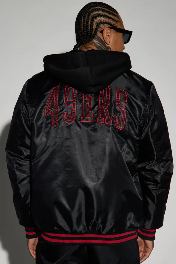 49ers-Hooded-Bomber-Black-Jackets