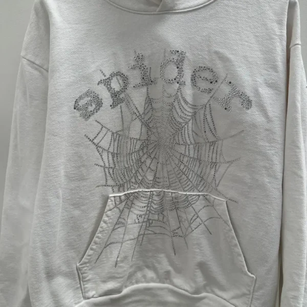 Sp5der OG Logo White Rhinestone Hoodie